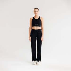Pantalones Acampanados Flex Aura para Mujer, Transpirables, Negros, Estilo Gótico Urbano, Talla XL, Cintura Media con Cierre Elástico, Técnica Arrugada - Product Image 3