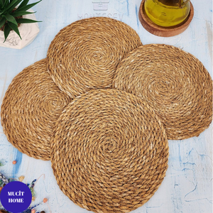 Ensemble de 4 dessous-de-plat en paille et bois pour casseroles, poêles et bouilloires - Product Image 3