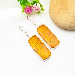 Pendientes de Ámbar Báltico, Plata de Ley 925, Joyería de Piedras Preciosas de Ámbar Hecha a Mano, Regalo para Aniversario, Boda, Moda Femenina, Arte - Product Image 1