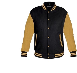 แจ็กเก็ตมีแขนหนังสีดำเสื้อกีฬาเบสบอลบอมเบอร์แจ็คเก็ตปักอักษรอักษร - Product Image 2