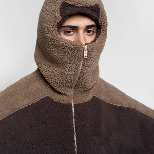 Sweat à capuche Sherpa Ninja personnalisé hiver chaud épais polaire duveteux couleur bloquée broderie poids lourd demi visage fermeture éclair masqué - Product Image 5