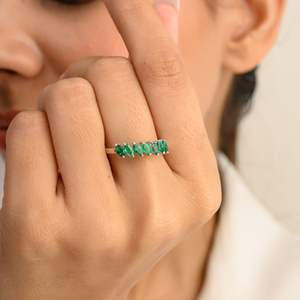 100% หรูล่าสุดมรกตธรรมชาติตัดครึ่งนิรันดร์แหวนทอง14K แข็งสีขาวสำหรับงานแต่งงานขายส่งเครื่องประดับ - Product Image 2