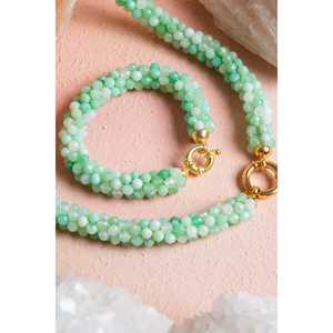 Ensemble en chrysoprase tricoté à la main certifié avec fermoir en argent, collier 48 cm, bracelet 19 cm - Product Image 3