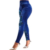 Leggings grande taille pour femmes, taille haute, extensible, effet denim, skinny jeggings, pantalon crayon tendance pour femmes, vêtements imprimés