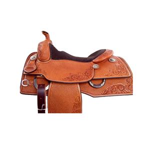 Selle de baril western pour cheval de qualité supérieure, en cuir suédé sculpté à la main, avec siège en cuir souple pour une équitation confortable - Product Image 1