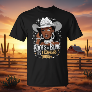 T-Shirt Promozionale Stile Western Country con Stampa Boots and Bling Cowgirl Thing, Abbigliamento Country - Product Image 3