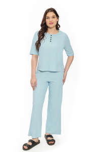 Ensemble élégant en coton mélangé pour femmes, haut court tricoté, pantalon, tenue deux pièces, tenue décontractée, coupe confortable, fournisseur en gros - Product Image 3