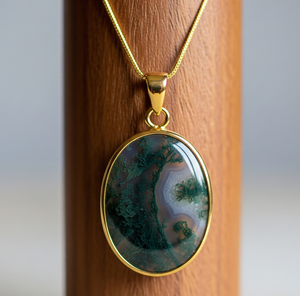 Usage quotidien plaqué or 18 carats chaîne délicate bohème naturel mousse Agate goutte forme pendentif cristal mode pendentifs cadeau - Product Image 1