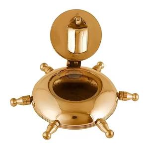 Gold Plated Metal and Square Wooden Box Container <b>Ashtray</b> Elegant Finishing Tableware for Bar or Home for Hotels - Product Image 6