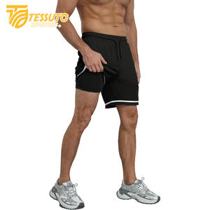 Pantalones cortos atléticos para correr de alta calidad para hombres y mujeres, pantalones cortos transpirables de secado rápido, bolsillos con cremallera a rayas, teñidos lisos - Product Image 3