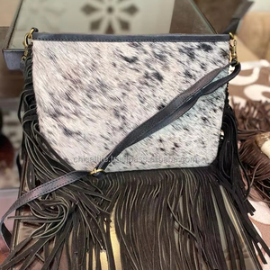 Nouveaux sacs à main à franges de style occidental sacs en cuir de vachette cheveux sur sacs à pampilles pour femmes - Product Image 6