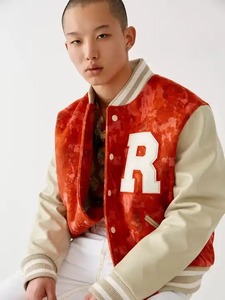 2024 Unisex Men's Custom Winter Varsity Jacket with Cow Leather Sleeves New Fashion <b>Stand</b> Collar Letterman Baseball Jacket - Product Image 5