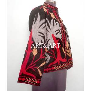 Handmade Floral Embroidery Quilted Cotrise Jacket Button <b>Detail</b> Cotton Stripe Lining Winter Autumn <b>Quick</b> Dry Style Party Wear - Product Image 4