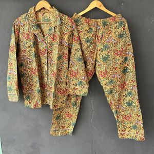 Conjunto de pijama de algodón hecho a mano para mujer, traje de dormir con estampado de bloques, ropa de dormir de verano, traje de noche de algodón para mujer - Product Image 4