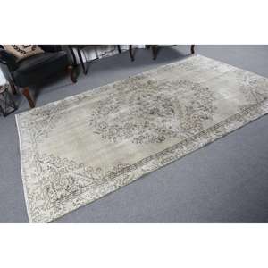 Alfombra Turca Grande de 5.3x9.4 pies, Alfombra Vintage, Alfombra con Diseño de Plantas y Árboles Grises - Product Image 3