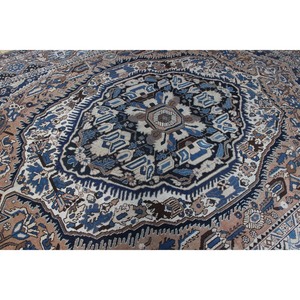 Tapis vintage 10x13,3 pieds, tapis turc surdimensionné, tapis géométrique marron bleu - Product Image 2