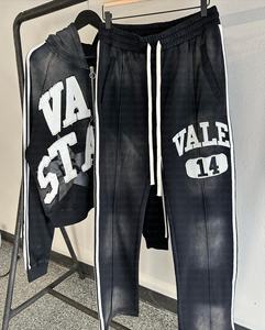 Conjunto de pantalones de chándal acampanados y Sudadera con capucha personalizada 500GSM, chándal apilado con bordado de gran tamaño, chándal holgado de lana lavado con ácido para hombres - Product Image 4