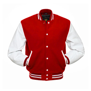 Chaqueta Universitaria con Mangas Blancas y Cuerpo Rojo Escarlata, Chaqueta Universitaria Personalizada con Mangas de Cuero para Hombre - Product Image 2