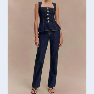 Traje de Mezclilla Elegante para Mujer, para Oficina y Uso Casual, Corte Ajustado Moderno, 100% Algodón, Transpirable y de Secado Rápido, Listo para el Verano - Product Image 2