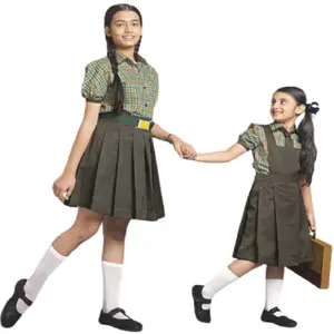 Custom Logo Wholesale Khaki School Uniform Manufacturer Girls Shirt Skirt and Pinafore Set