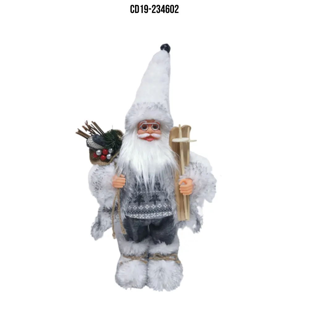 Large Standing Fabric Plush Grey White Hand Crafted Santa Claus Christmas Doll Decorations for Christmas Decoration at Home