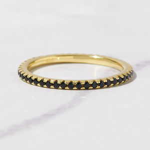 Chapado en oro de 14 quilates, Plata de Ley 925 sólida, banda de eternidad para mujer, ónix Natural negro, Juego de puntas de 2mm, anillo completo minimalista pequeño fino - Product Image 6