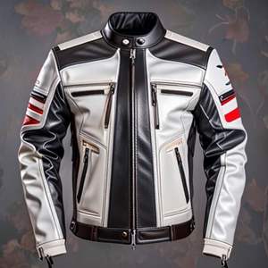 Chaqueta de Motociclista de Invierno Impermeable de Piel de Cordero para Hombre, Diseño Clásico de Carreras, Bolsillos con Cremallera, Paneles Multicolores - Product Image 2