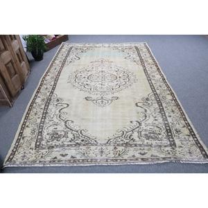 พรมวินเทจขนาด 6.1x9 ฟุต, พรมตุรกีขนาดใหญ่, พรมขนสัตว์ลายพรางสีขาว - Product Image 1