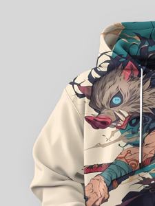 เสื้อฮู้ดดี้ผู้ชายคุณภาพสูง ผ้าฝ้าย 100% สำหรับฤดูหนาว พิมพ์ลายอนิเมะอินุสเกะตามสั่ง ดีไซน์โลโก้ด้านหน้า คอซิป - Product Image 4