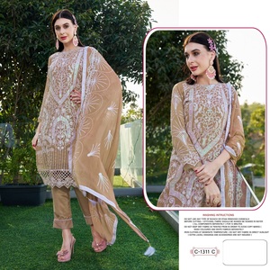 Dhwaja Export Lourd Georgette Multi Fil Séquence Broderie Point Travail Semi-Cousu Costume Pakistanais pour Femmes en Vente en Ligne - Product Image 1