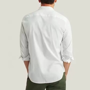 Wholesale Logo OEM Men's Custom <b>White</b> Office Casual <b>Shirts</b> Solid Color Slim Fit Long Sleeve Breathable 100% Cotton Horn Button - Product Image 4