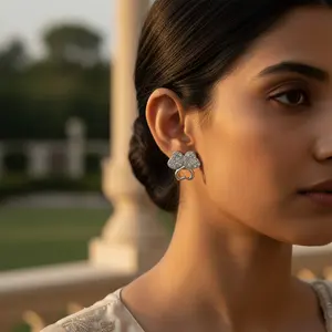 Silver Heart-Shape Stud Earrings for Women Crystal <b>Embellished</b> - Product Image 2