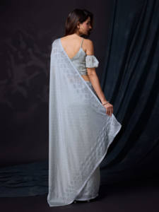 Sari de fête pour femme Trendmalls, en soie Rangoli, lourd, double teinte, style Siroski, pour mariage, avec pièce de chemisier non cousue, pour l'hiver et l'été - Product Image 6