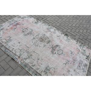 Alfombra clásica de lana de retazos Rosa verde 5,8X7,8 pies estilo Tabriz turco hecho a mano para sala de estar patrón de rayas rectangulares látex - Product Image 4