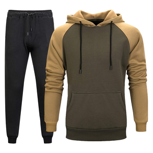 Conjunto de pantalones de chándal con capucha y Jersey de manga larga de talla grande personalizado para hombre, color caqui cielo sólido, 100% algodón, diseño estampado cómodo - Product Image 2