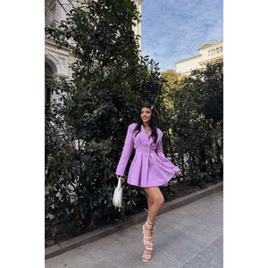 ชุดเดรสสีม่วงไลแลคพร้อมแจ็คเก็ตตกแต่งด้วยดีเทลลายดาตส์ - Product Image 5