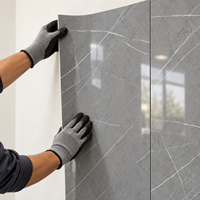 Panneau mural en marbre damassé gris brillant MORLENX, imperméable, PVC auto-adhésif, feuille décorative pour revêtement mural intérieur de cuisine
