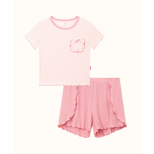 Conjunto de Ropa de Uso Diario para Niñas Pequeñas, Camiseta de Manga Corta y Pantalones Cortos de Tela Acanalada - Product Image 3