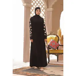 Nova Chegada 2023 Eid Al-Adha Luxo Kimono Cardigan Bordado Azul Marinho Fechar Abaya Umbrella Estilo Preto Modesto Nidah Chiffon