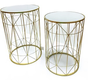 Table basse gigogne design moderne et contemporain pour salon, salle à manger, maison ou cuisine, marbre et or 2 en 1 - Product Image 1