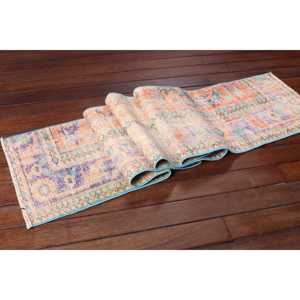 Alfombra Vintage de 1.5x8.7 pies, Alfombra Turca, Alfombra de Lana con Estampado Animal Azul y Naranja - Product Image 1