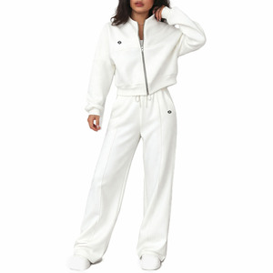 Ensemble de survêtement pour femmes, veste zippée avec pantalon à cordon de serrage, coupe décontractée, vêtements de sport, ensemble d'entraînement, vente en gros - Product Image 1