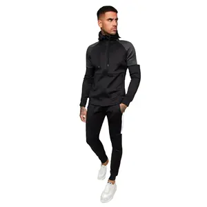 Chándal de gimnasio negro ajustado y personalizado para hombre, ropa deportiva de dos piezas a la moda para correr y hacer sudor en el gimnasio