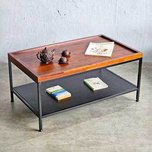 Industrial-Style Two-Tiered <b>Sofa</b> <b>Table</b> 100x60x47cm Acacia Wood with Iron Frame Farmhouse Living Room Furniture-TT68148 - Product Image 4