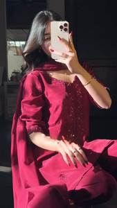 Lo último en Moda Para Cena Especial Color rojo Top de longitud media y Plazzo con Dupatta a juego para mujeres y niñas a baja velocidad - Product Image 2