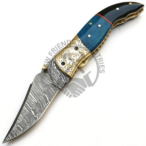 Acier Damas Multifonctionnel Survie En Plein Air Couteau De Poche Pliant Camel Os Buffalo Corne Poignée DIY Gravé Traversin Couleur - Product Image 3