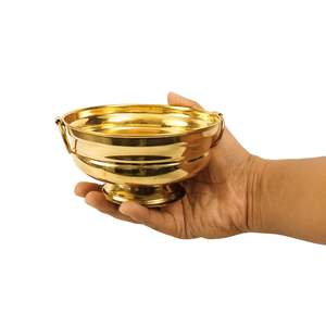 Polished Brass Urli Bowl with Floating Flower Attractive Home Decor Festive <b>Pooja</b> Gift Vessel Plain Handles for Temple <b>Mandir</b> - Product Image 2