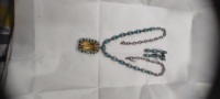 Collier vintage en argent sterling 925 avec pendentif en apatite bleue naturelle et citrine, motif en forme de cœurs, pour mariage, fête, chrétien