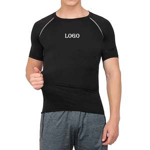 Activewear <b>Black</b> Athletic Short Sleeve Tee <b>Shirt</b> stretchable <b>Compression</b> Workout Gym Men's T <b>Shirts</b> wholesale prize - Product Image 6