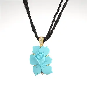 NECKLACE ENGRAVING IN TURQUOISE PASTE MM25/30 HAND-ENGRAVED AND HAND-ASSEMBLED IN GOLD-PLATED 925 SILVER WITH 2MM ZIRCONIA 45 CM